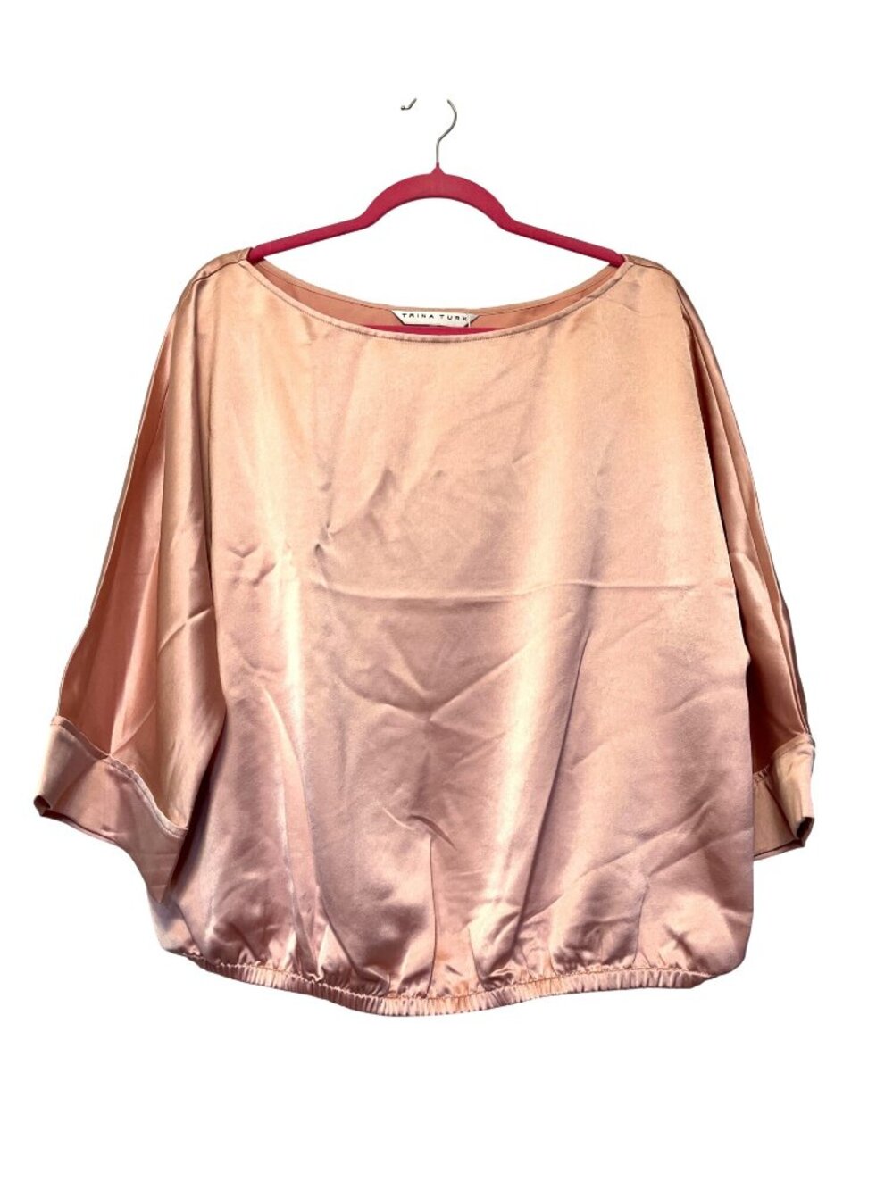 Trina Turk Lyric Top Strawberry Fields Blush Pink NWT Size L Elastic Hem Dolman